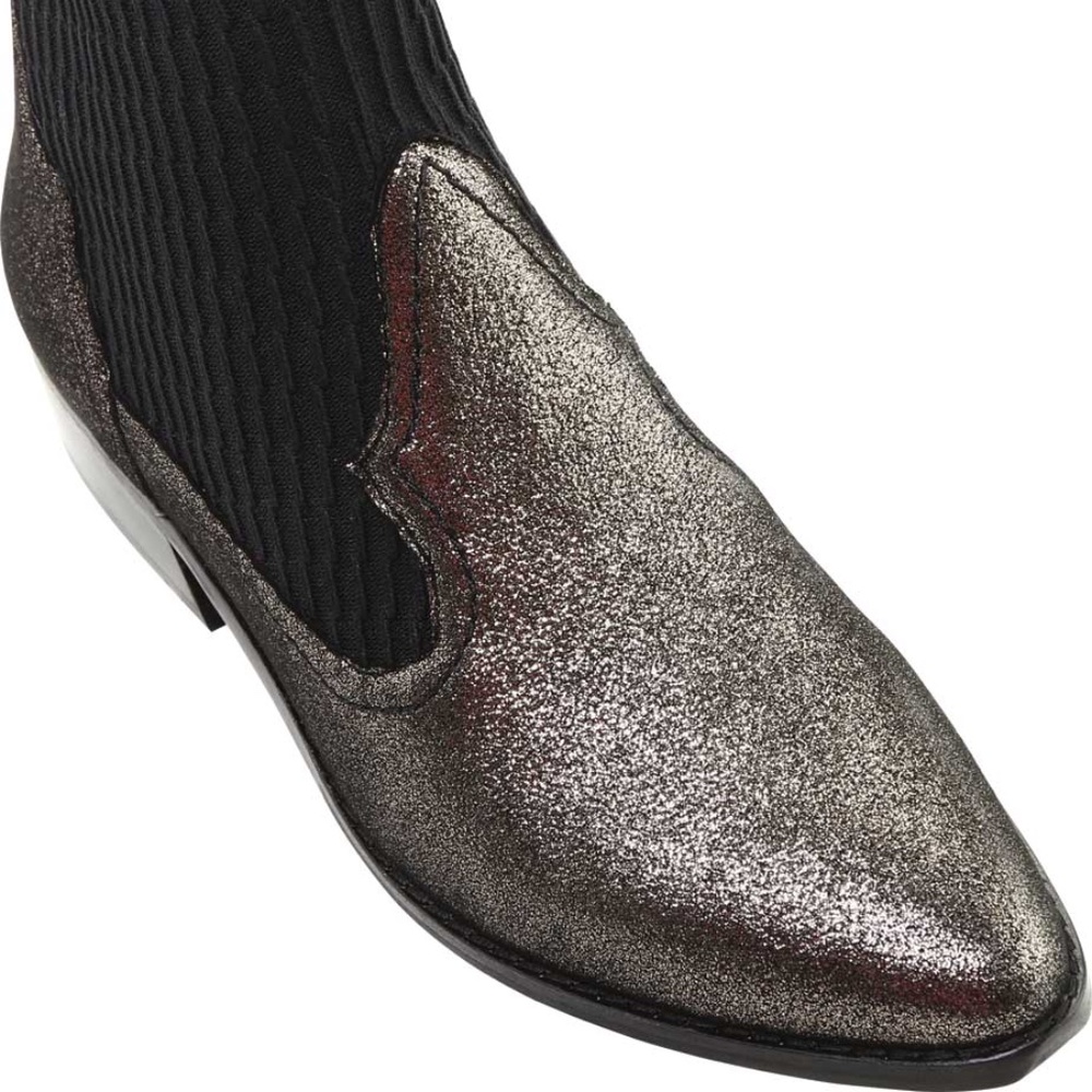 Cecelia New York Tomas Ankle Boot Blacks Pewter Leather Fashion Heel Booties 9.5 - Picture 3 of 10